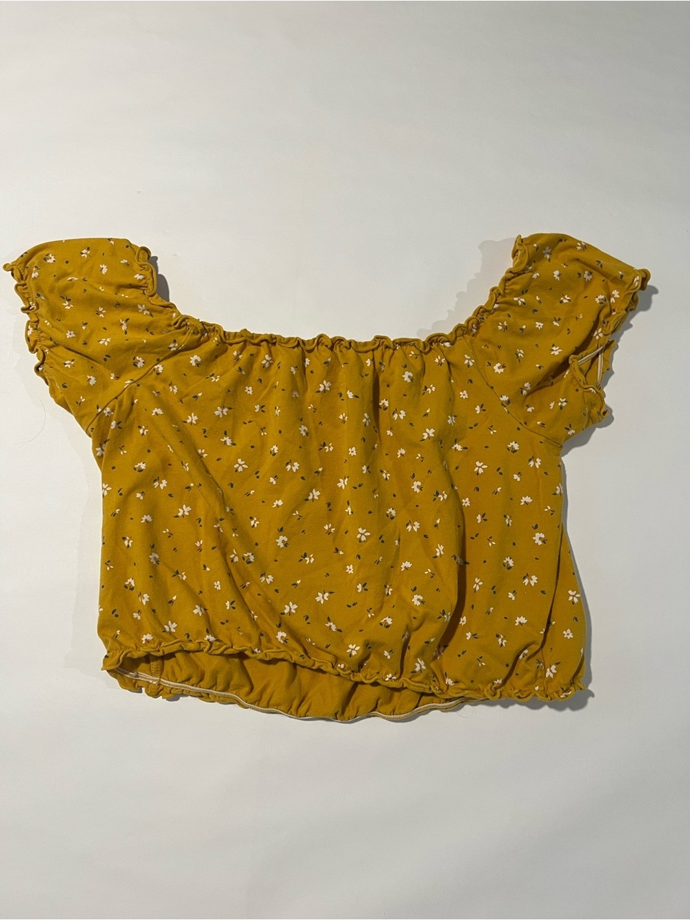 Arizona Jean Company Cotton Mustard Floral Off-Shoulder Crop Top